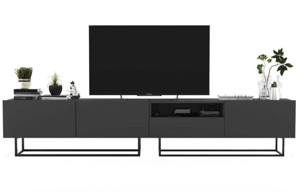 Komoda RTV, półka, loft, industrialna, SANO, 240x35x46 cm, grafit, mat