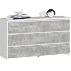 Komoda do sypialni, 6 szuflad, STILO, 100x35x57 cm, biały, beton, mat