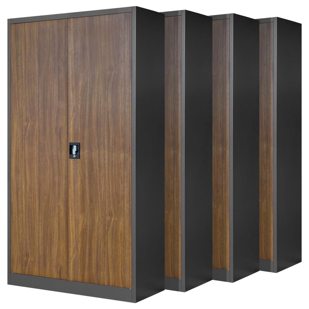 Zestaw 4x szafa biurowa metalowa antracytowa/orzech, 900x1950x400 mm: JAN H Eco Design