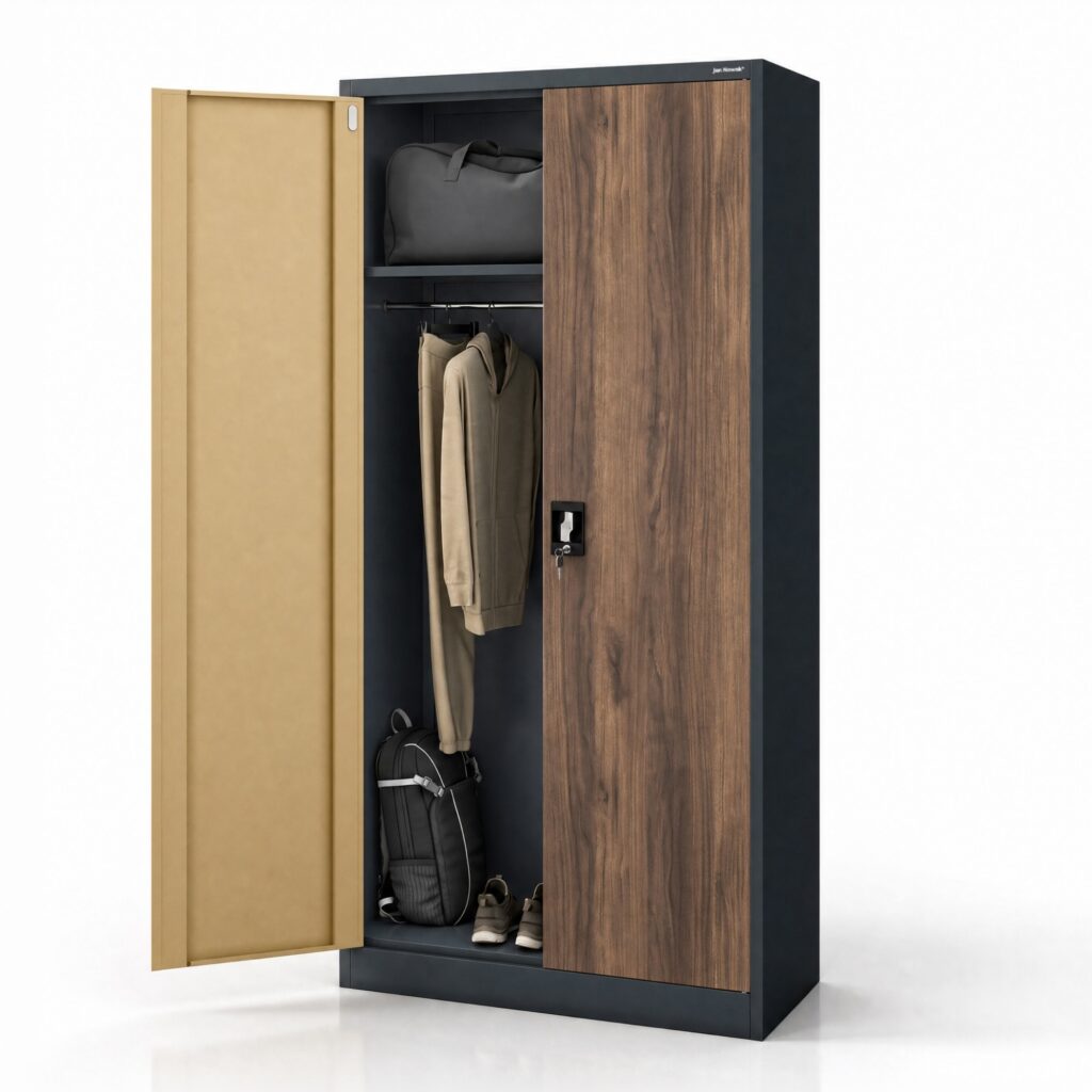 Szafa metalowa wielofunkcyjna antracytowa/orzech, 900x1850x450 mm: DAWID Eco Design
