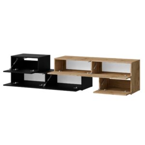 Szafka RTV rozsuwana dąb wotan / czarna mat 180-220 cm Nesso