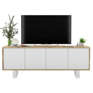 Komoda RTV, loft, NORD, rama, 150x35x53 cm, dąb wotan, biel, mat