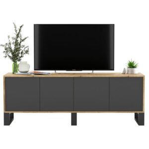 Komoda RTV, NORD, rama, 150x35x53 cm, dąb wotan, grafit, mat