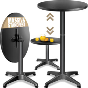 Wysoki stolik z czarnego aluminium Ø60 cm składany, regulowana wysokość