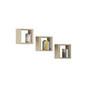 Półki ścienne, komplet 3 sztuk, SAFI PLUS, 25×25 cm, dąb sonoma, mat