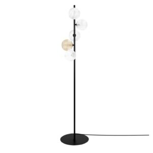 Podłogowa lampa do salonu – Saturno, klosze przezroczyste i burstynowy, ryflowane