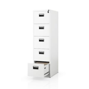 Szafa kartotekowa metalowa z 5 szufladami biała, 460×1625.5×600 mm: SARA V5