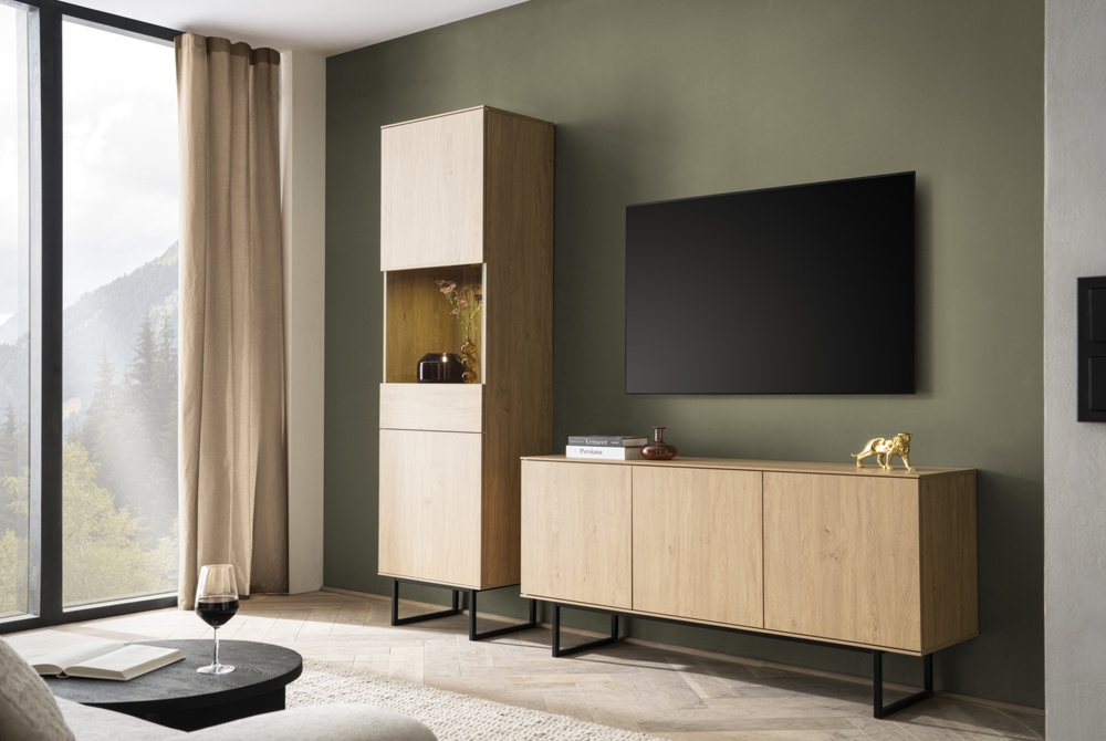 Szafka RTV jasny dąb / czarny mat 150 cm Kalmar