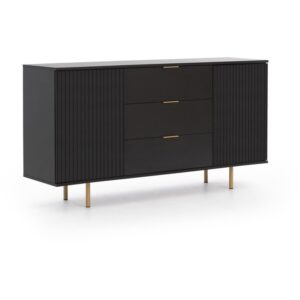 Komoda glamour NOVELLO z trzema szufladami, Czarny mat