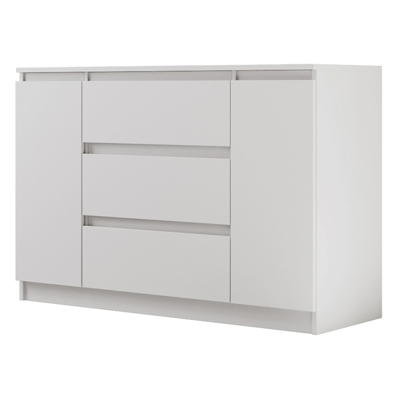 Komoda z 3 Szufladami i 2 Szafkami Biała 120/140 CM, Biały, 120 cm