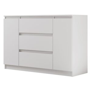 Komoda z 3 Szufladami i 2 Szafkami Biała 120/140 CM, Biały, 140 cm