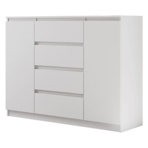 Komoda z 4 Szufladami i 2 Szafkami Biała 120/140 CM, Biały, 140 cm
