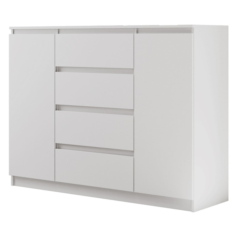 Komoda z 4 Szufladami i 2 Szafkami Biała 120/140 CM, Biały, 140 cm