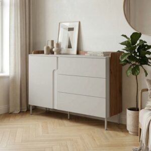 Komoda z drzwiami i 3 szufladami POSITIVO 140 CM, Orzech Alba + Kaszmir
