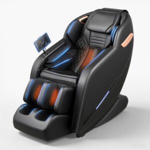 Fotel masujący VEVOR, fotel relaksacyjny 3D w stanie zerowej grawitacji z wysuwanym podnóżkiem, programami automatycznymi, poduszkami powietrznymi, funkcją ogrzewania talii i nóg, głośnikiem Bluetooth, ekranem dotykowym do domu i biura
