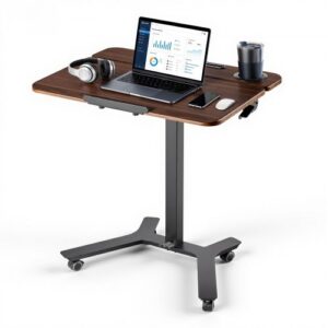 Biurko komputerowe VEVOR z regulacją wysokości, 715 x 525 x (750 x 1100) mm, metalowa rama, blat z płyty MDF, odchylenie 0–90°, udźwig 15 kg, kółka obrotowe z 2 hamulcami, mobilne biurko do biura domowego
