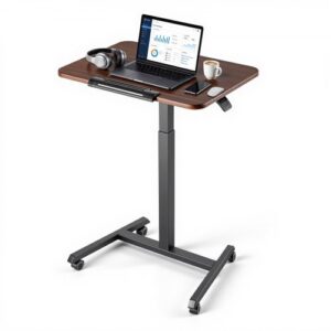 Biurko komputerowe VEVOR z regulacją wysokości, 650 x 480 x (760-1102) mm, metalowa rama, blat z płyty MDF, odchylenie 0-90°, udźwig 15 kg, kółka obrotowe z hamulcami, biurko do pracy na siedząco i stojąco do biura domowego