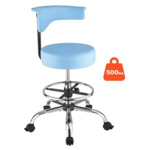 VEVOR Krzesło obrotowe 226,8 kg, regulowane na wysokość krzesło robocze z oparciem i ergonomicznym siedziskiem ze skóry PU, obrotowe 360°, idealne do gabinetów stomatologicznych, salonów kosmetycznych i klinik, niebieskie