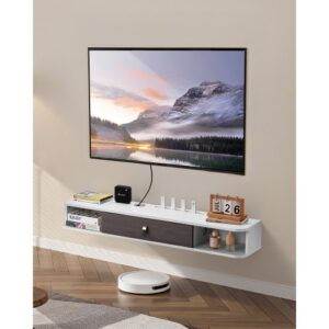 VEVOR Szafka RTV wisząca, szafka RTV z otworem na kable, wisząca półka RTV z miejscem do przechowywania odtwarzacza DVD, dekodera, konsoli do gier, szafka ścienna o udźwigu 52 kg, biała, długość 120 cm
