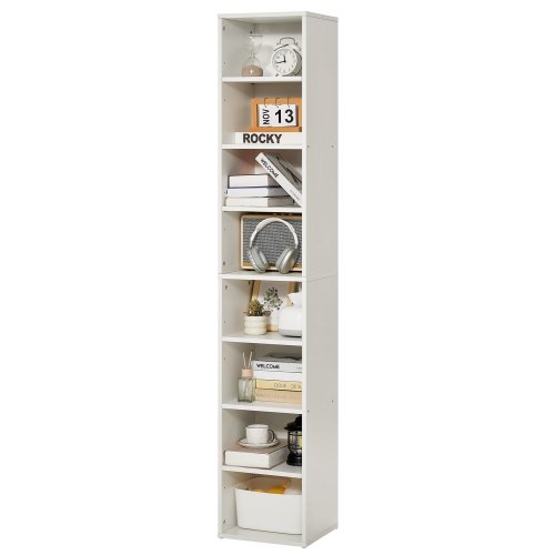 Regał biblioteczny VEVOR z 8 prostokątnymi przegrodami i półką o regulowanej wysokości, 180 cm, stojący, drewniany, półka ekspozycyjna do salonu, sypialni, gabinetu, biały