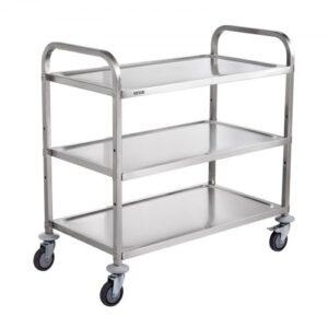 Wózek kuchenny VEVOR, 3-poziomowy, wózek laboratoryjny o udźwigu 204,1 kg, wózek do serwowania ze stali nierdzewnej, wózek do sprzątania, wózek transportowy, wózek magazynowy na kółkach z 6 hakami, do użytku wewnątrz i na zewnątrz, srebrny