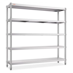 Regał magazynowy VEVOR, 5-poziomowy regał magazynowy, regał garażowy ze stali nierdzewnej, 180 x 45 x 180 cm, regał magazynowy o dużej wytrzymałości, nośność całkowita 748 kg z regulowaną wysokością, półki magazynowe, półki kuchenne, półki ładunkowe