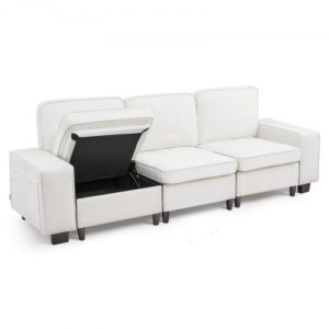 Sofa wypoczynkowa VEVOR, modułowa sofa z miejscem do przechowywania pod spodem, nowoczesna kanapa z bocznymi kieszeniami do przechowywania i metalową ramą, rozkładana sofa idealna do salonu, sypialni, mieszkania i biura, biała