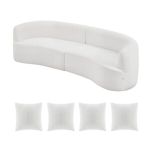 VEVOR Zakrzywiona modułowa sofa narożna (284 cm) z 4 poduszkami, duży fotel wypoczynkowy z szerokim, głębokim siedziskiem, do salonu, sypialni, biura, sofa rozkładana, sofa podłogowa, biała
