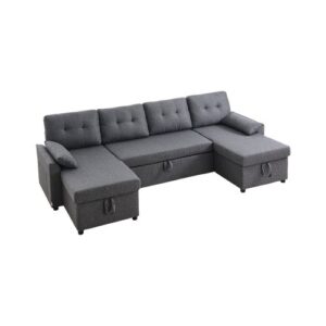 VEVOR Sofa w kształcie litery U, rozkładana sofa z 2 kieszeniami bocznymi i 2 poduszkami oraz podwójnym szezlongiem, rozkładana sofa dla 6 osób z dużą ilością miejsca do przechowywania, do salonu lub mieszkania, metalowa rama