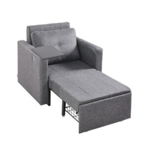 Sofa rozkładana VEVOR z kieszenią boczną, poduszką i podłokietnikiem, fotel rozkładany z oparciem regulowanym w 5 kierunkach, rozkładana sofa z 2 kółkami i schowkiem pod spodem, kolor szary