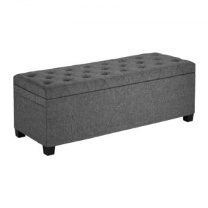 Puf VEVOR ze schowkiem, 110 x 40 x 40 cm, skrzynia do przechowywania podnóżka, nośność do 299,37 kg, składana, wyściełana ławka z metalową ramą, puf do salonu, sypialni, przedpokoju, szary