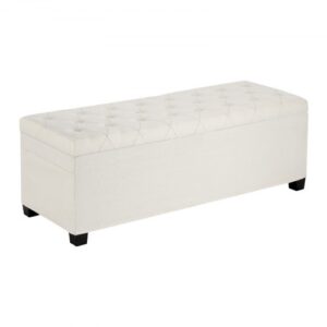 VEVOR Puf ze schowkiem 110 x 40 x 40 cm, skrzynia do przechowywania podnóżków, nośność do 299,37 kg, składana, wyściełana ławka z metalową ramą, puf do salonu, sypialni, beżowy