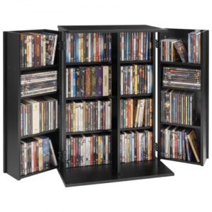 Szafka na płyty DVD VEVOR z 16 przegródkami, wolnostojąca, 610 x 368 x 846 mm, oszczędzająca miejsce szafka na płyty CD, DVD, książki, płyty z grami, salon, biuro domowe, studio nagrań, kolor czarny