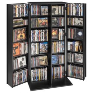 Szafka na płyty DVD VEVOR z 24 przegródkami, wolnostojąca, 610 x 368 x 1270 mm, oszczędzająca miejsce szafka na płyty CD, DVD, książki, płyty z grami, salon, biuro domowe, studio nagrań, kolor czarny