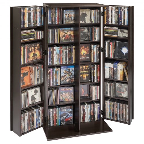 Szafka na płyty DVD VEVOR z 24 przegródkami, wolnostojąca, 610 x 368 x 1270 mm, oszczędzająca miejsce szafka na płyty CD, DVD, książki, płyty z grami, salon, biuro domowe, studio nagrań, kolor czarny