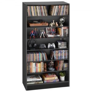 Półka na DVD VEVOR z 7 przegródkami, półka na multimedia, wolnostojąca półka 70 x 30 x 140 cm, oszczędzająca miejsce półka do przechowywania płyt CD, DVD, książek, płyt z grami, półka na książki do salonu/biura domowego/pomieszczenia nagraniowego, czarna