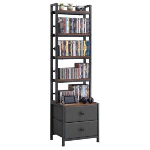 Półka na DVD VEVOR z 4 półkami i 2 szufladami, półka na multimedia, wolnostojąca półka 400 x 300 x 1435 mm, oszczędzająca miejsce półka do przechowywania płyt CD, DVD, książek, gier, do salonu, biura domowego, w kolorze czarnym