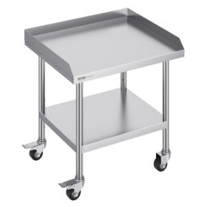 VEVOR Stół roboczy ze stali nierdzewnej, 610 x 711 x 762 mm Stół roboczy do przygotowywania żywności z 4 kółkami, kółkami obrotowymi, 3-stronnym panelem ochronnym, stół roboczy, metalowy stół roboczy do restauracji