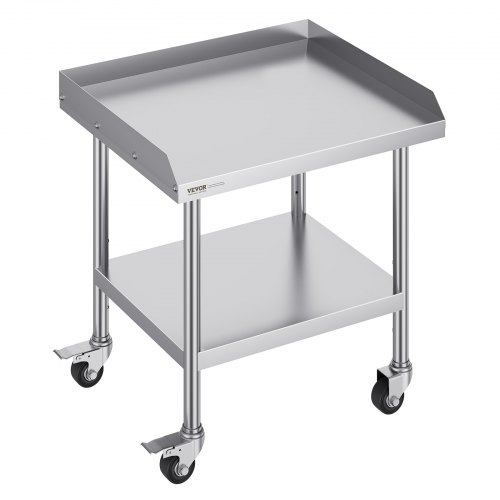 VEVOR Stół roboczy ze stali nierdzewnej, 610 x 711 x 762 mm Stół roboczy do przygotowywania żywności z 4 kółkami, kółkami obrotowymi, 3-stronnym panelem ochronnym, stół roboczy, metalowy stół roboczy do restauracji