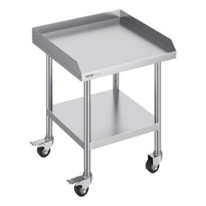 VEVOR Stół roboczy ze stali nierdzewnej, komercyjny stół roboczy do przygotowywania żywności z 4 kółkami, 3-stronny panel ochronny, 610 x 610 x 762 mm Stół roboczy, stół roboczy do restauracji