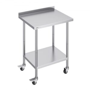 VEVOR Stół roboczy ze stali nierdzewnej, komercyjny stół roboczy do przygotowywania żywności z kółkami, stół roboczy do przygotowywania potraw, stół roboczy z regulacją wysokości do restauracji i hoteli, 610 x 762 x 1005,6 mm