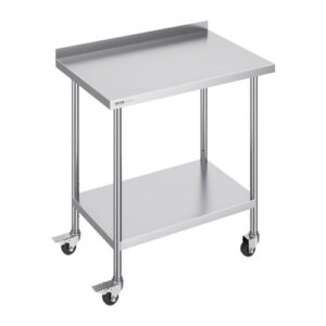 VEVOR Stół roboczy ze stali nierdzewnej, komercyjny stół roboczy do przygotowywania żywności z kółkami, stół roboczy do przygotowywania potraw, metalowy stół roboczy z regulowaną wysokością do restauracji 610 x 914 x 1005,6 m