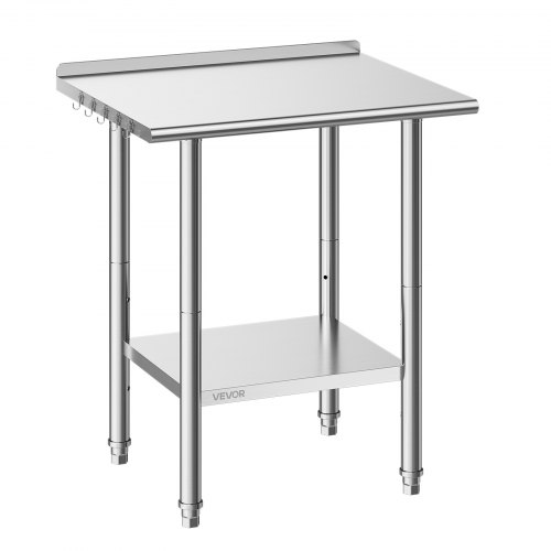 Stół VEVOR ze stali nierdzewnej do cateringu, 762 x 610 x 894 mm, regulowany stół ze stali nierdzewnej z rantem, stół roboczy z półką dolną do restauracji, wytrzymały, górna półka (204 kg), dolna półka (168 kg)
