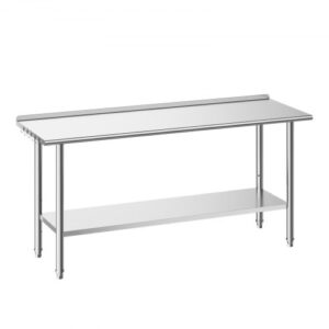 Stół VEVOR ze stali nierdzewnej do cateringu, 1829 x 610 x 894 mm, regulowany stół ze stali nierdzewnej z rantem, stół roboczy z półką dolną do restauracji, wytrzymały, górna półka (263 kg), dolna półka (218 kg)