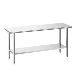 Stół roboczy VEVOR Gasto 1829 x 610 x 894 mm, stół ze stali nierdzewnej z 2 poziomami i półkami o regulowanej wysokości, nośność półki górnej (263 kg), półki dolnej (218 kg), stół przygotowawczy do restauracji srebrny