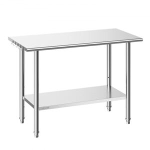Stół VEVOR ze stali nierdzewnej do cateringu, 1220 x 610 x 864 mm, regulowany stół kuchenny ze stali nierdzewnej, komercyjny stół roboczy z półką dolną do restauracji, wytrzymały, górna półka (245 kg), dolna półka (204 kg)