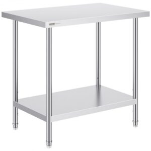 Stół roboczy VEVOR ze stali nierdzewnej, 61 x 91 x 86 cm, udźwig 340 kg, wytrzymały metalowy stół roboczy z 3 regulowanymi poziomami wysokości, stanowisko robocze do kuchni, garażu, restauracji i ogrodu
