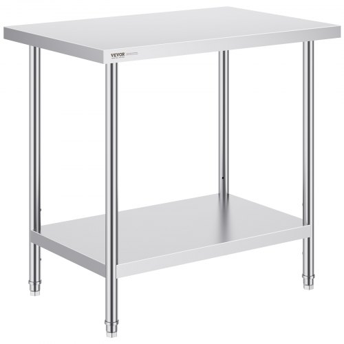 Stół roboczy VEVOR ze stali nierdzewnej, 61 x 91 x 86 cm, udźwig 340 kg, wytrzymały metalowy stół roboczy z 3 regulowanymi poziomami wysokości, stanowisko robocze do kuchni, garażu, restauracji i ogrodu