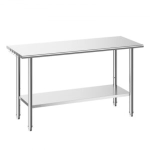 Stół roboczy VEVOR Gasto 1524 x 610 x 864 mm ze stali nierdzewnej z 2 poziomami, stół kuchenny z półkami o regulowanej wysokości, nośność górnej półki (254 kg), dolnej półki (208 kg), stół przygotowawczy