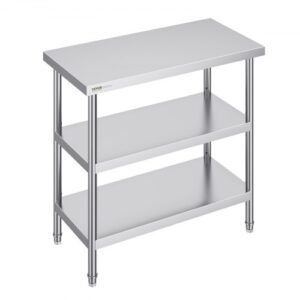 Stół roboczy do przygotowywania potraw ze stali nierdzewnej VEVOR, 457 x 914 x 864 mm, stół roboczy do kuchni komercyjnej, z 2 regulowanymi dolnymi półkami, wytrzymały metalowy stół do przygotowywania potraw na grillu, kuchenny